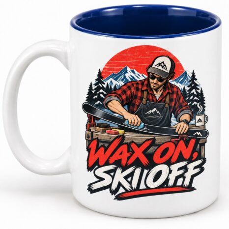 SkiCoach.Me 11oz ceramic mug, Wax On, Ski Off design