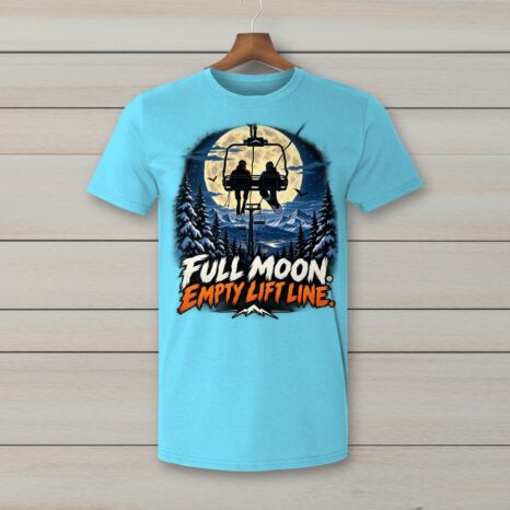 SkiCoach.Me Full Moon. Empty Lift Line. t-shirt in Sky