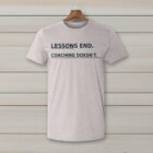 SkiCoach.Me Lessons End. Coaching Doesn't. t-shirt in Ice Gray