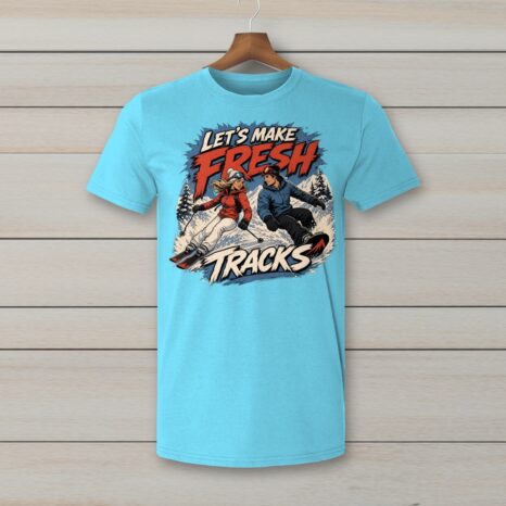 SkiCoach.Me Let's Make Fresh Tracks t-shirt in Sky