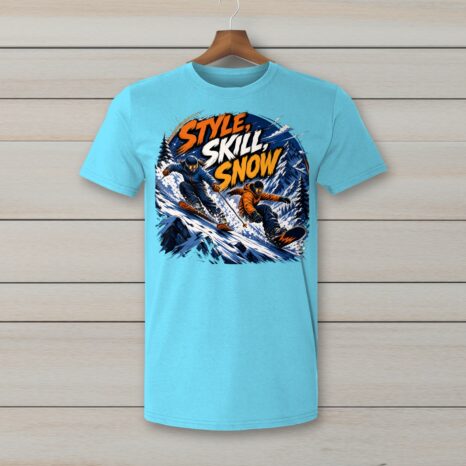 SkiCoach.Me Style. Skill. Snow. t-shirt in Sky